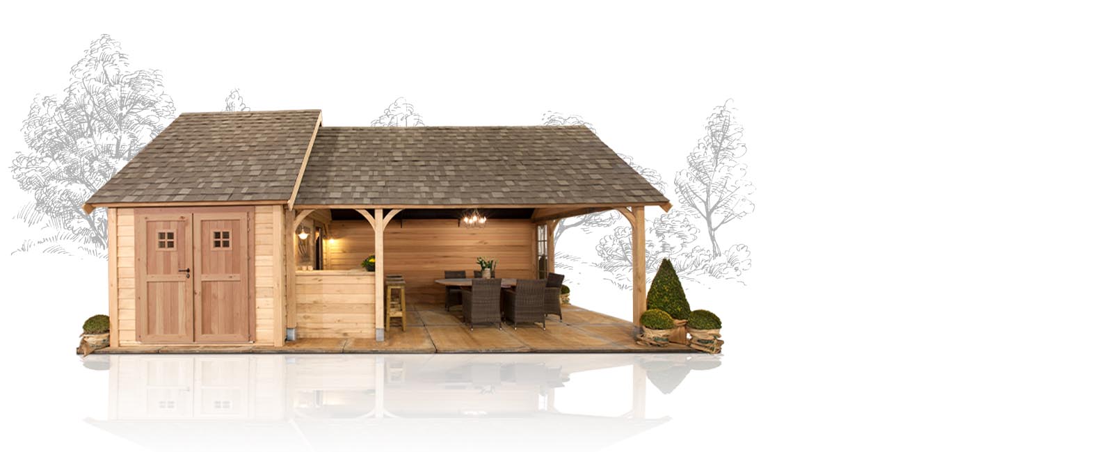 Die grösste Wahl in Exklusive Gartenhäuser, Carports & Poolhouses.
Unsere Produkte.