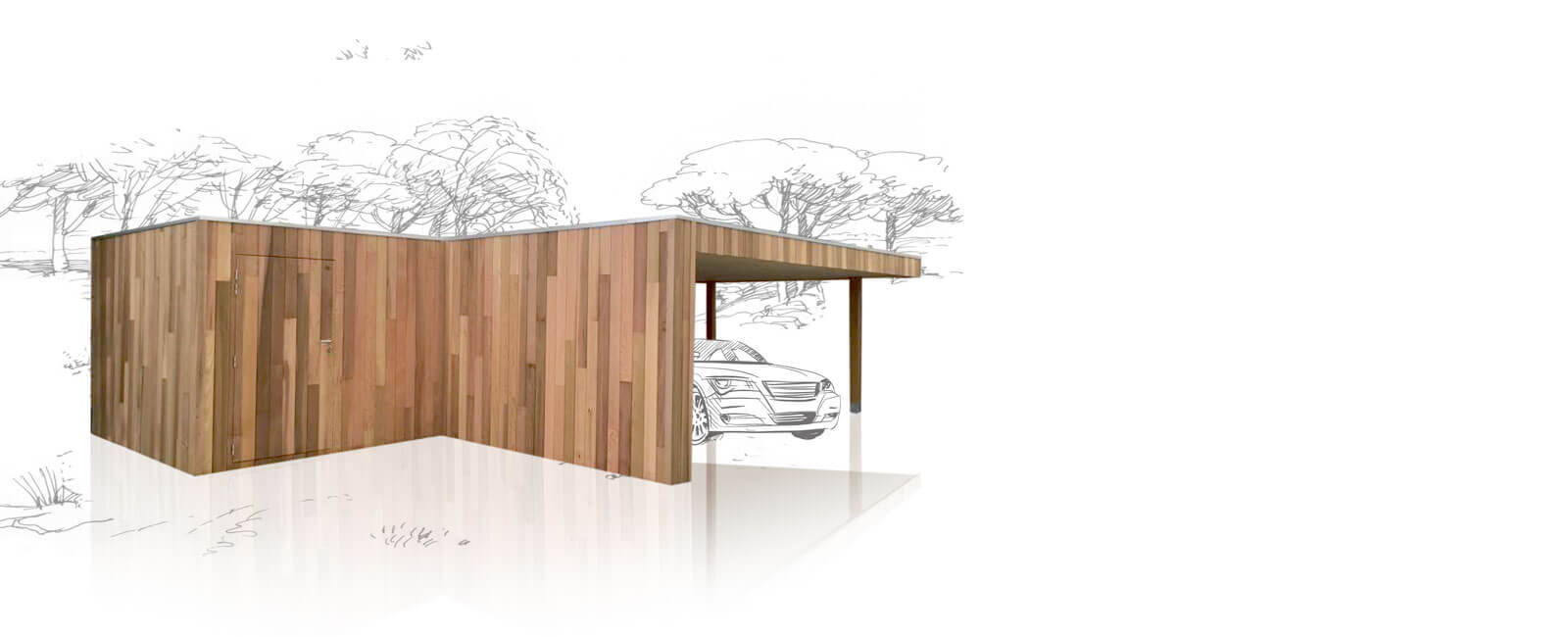 Modern carport in a luxurious cedar finish.
Our products.